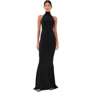 Women's Black Polyester Blend Halter Stylish Modern Elegant Fishtail Gown Dress